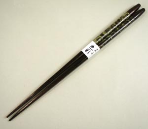 木製箸 持手に手すき和紙を加工したデザイン グリーン