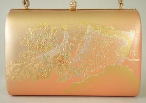 草履バックセット レザーフォーマル用Lサイズ オレンジ系 孔雀に花柄